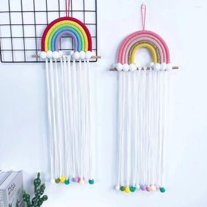 Decorative Figurines Rainbow Tassel Wind Chimes Hanging Hair Bow Holder Hand-Woven Cotton Rope For Baby Girls Room Bows