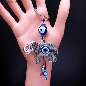 Keychains Lanyards Turkiet Eyes Lvory Elephant Key Ring Women Alloy Animal Bag Accessories Keychain Jewelry Llaveros Para Mujer Lujo K8821S01 Y240417