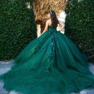 Blackish Green Sweetheart 3D Flowers Quinceanera Dress Ball Gown Puffy Dress 16th Birthday Applique Beads vestido de 15 anos