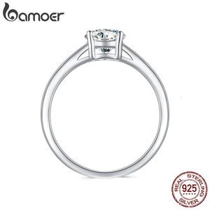 Ring for Women 925 Sterling Silver with Platinum Plated Engagement Solitaire 4 Prongs Band 240417