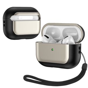 Caixa de couro eletroplatada à prova de choque para AirPods Pro 2nd Generation AirPod 3, Suporte a capa sem fio com cordão