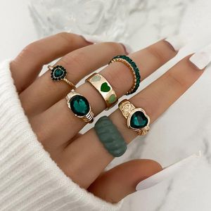 Кластерные кольца 2024 Fashion Simple Ins Set Ring Peach Heart Love Drippling Oil Personality Sweet Green 6 Peece