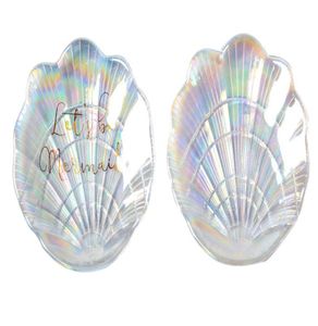 Nail Art Shell Glass Plate Mermaid Dish for Small Trinke Fancy Jewelry Storage Plates Tray Ring Trinket Showcase Wedding Decoratio1150579