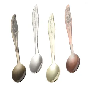 Coffee Scoops 4 Pcs Dessert Spoon Leaf Flatware Stir Sticks Stainless Steel Small Mixing Spoons