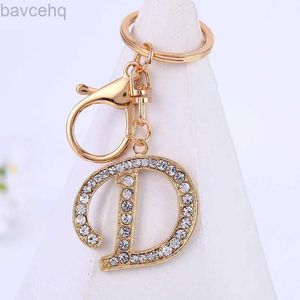 Keychains Lanyards Fashion 26 Letter Metal Keyring Rhinestone Initial Keychain Bag Pendant Charms DIY Accessories Birthday Gifts d240417