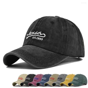 Caps de bola retrô bordado de tampa angustiada Pequenas letras curvadas Brim Hat Visor casual Pelicou para homens homens Casqquette