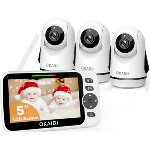 3 Camera Video Baby Monitor with 5" Display, 30H Battery, 1000ft Range, Remote Pan/Tilt/Zoom, 2-Way Talk, and Lullabies - Baby Monitor for Peace of Mind