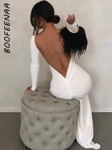Casual Dresses BOOFEENAA Pleated Open Back Long Sleeve Maxi Dress For Birthday Women Black White Elegant Evening Gown Party C15-BI37