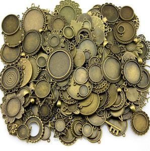 100 GRAM Mix Designs Antique Bronze Pingente de Liga de Zinco de Prata Antigo Cameo Cabochon Base Configuração Acessórios de Jóias 3745403