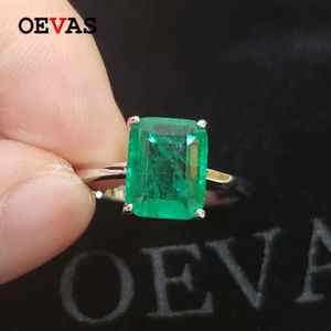 OEVAS Solid 925 srebrne obrączki dla kobiet błyszczące szmaragdowy Diamentowy Diamond Party Partia Biżuteria Prezent 2225F