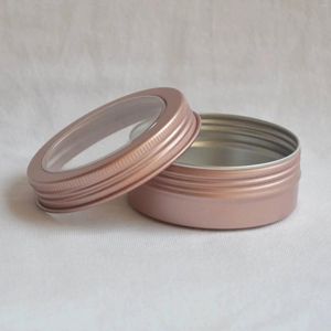 Storage Bottles 50pcs 60g 2oz Rose Gold Empty Aluminum Jars 60ml Clear Window Cosmetic Metal Tin Pot Candle Containers 100ml Nail Cases