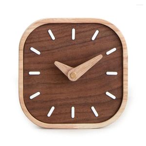 Wall Clocks Small Table Clock Silent Bedside Black Walnut Material Novel Design For Living Room Bedroom (Battery Not )