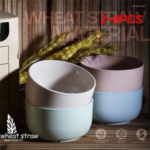 Bowls 2-8PCS Wheat Straw Bowl Fruit Vegetable Dessert Rice Safe Household Tableware Kitchen Dining