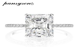 Pansysen Real 925 Sterling Gümüş Emerald Cut Oluşturan Moissanite Elmas Alyans Kadınlar İçin Lüks Teklif Nişan Yüzüğü C4641220