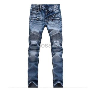 Mäns jeans europeiska och amerikanska viks blixtlås Motorcykel snöflinga hög kvalitet plus storlek direktförsäljning nya män denim d240417