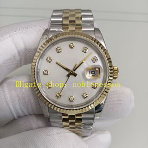 9 컬러 36mm 시계 정통 사진 유엔 여성 남성 남성 18K 옐로우 골드 걸레 다이아몬드 다이얼 128238 플루트 베젤 두 톤 jubilee bp 공장 자동 시계