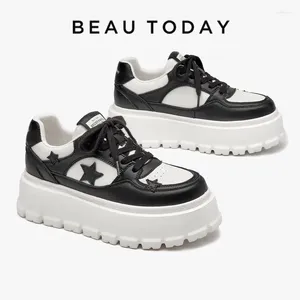 Sıradan Ayakkabı Beautoday Platform Spor ayakkabıları Kadın Kalın Sole Yuvarlak Toe Dekorasyon Dantel-Up Bahar Bayanlar El Yapımı 29705