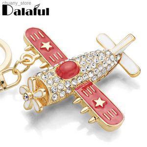 Keychains Lanyards Exquisite Plane Aircraft Key Chains Rings Holder Flower Star Crystal Rhinestone Purse Bag Buckle Pendant Keyrings KeyChains K278 Y240417