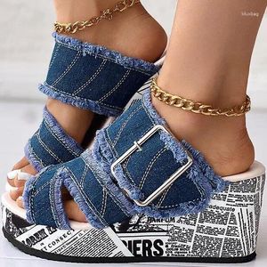 Sandaler 2024 Kvinnor Spaper Rhinestone Gear Mönster Slingback Platform Peep Toe Wedges Heeled Shoes Outdoor Slippers