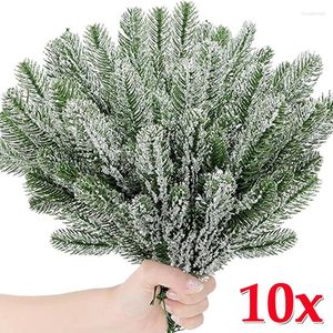 Decorative Flowers 5/10Pcs Christmas Snow Frosted Pine Branches Artificial Needles Picks And Sprays DIY Wreath Home Decoration Craft