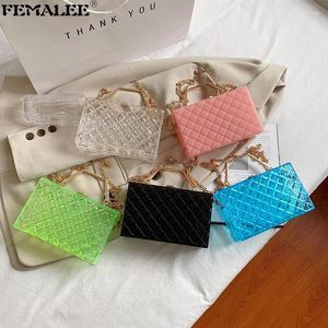 Bolsas de caixa de metal acrílico transparente de ombro para mulheres Mini PVC Lattic Bolsas 2024 Moda