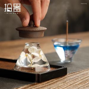 ティーウェアセットZen Immortal Flower Cover Set Glass Holder Japanese Teaアクセサリークリエイティブセレモニー香スティック