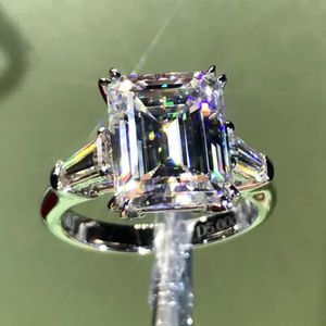 Luxury Emerald Cut 4CT Lab Diamond Ring 100% Original 925 Sterling Silver Engagement Wedding Band Rings for Women Bridal Jewelry 240417