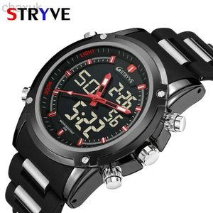 Wristwatches Top Men Watches Luxury Brand Stryve Quartz LED Dual Time Clock Sports Waterproof Army Military Wrist Watch Relogio Masculino d240417