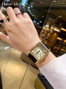 Wristwatches Elegant Women Office Work Square Shape Quartz Watch Fashion Diamonds Leather Strap Wristwatch Designer Watches