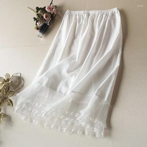Юбка Японская летняя женщина миди длинная юбка сладкая кружева лолита плиссированная подчеркивая юбка белая сетка рюша