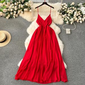 Lässige Kleider sexy Rückenless hohe Taille hohl Verband Vneck Slip Kleid A-Linie Sommer Beach Vestidos Frauen Abendparty Sunddress