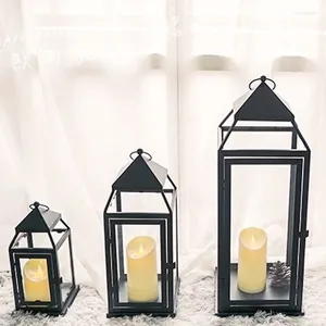 Candle Holders Black Metal Glass Transparent Geometric Wall Outdoor Design Chandelier Bougeoir Home Decoration