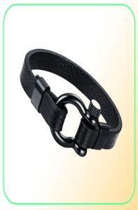 Mensor Rostfritt stål Skruv Post Ancla Shackles läderarmband i svart nautisk sjöman surfare armband armbandsmycken 3853476