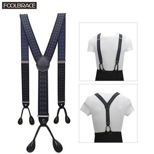 138 Width Adult Button Suspenders Black Real Leather Yback Shape Man Ligas Tirantes Stretch Hangeband 35120cm 240401