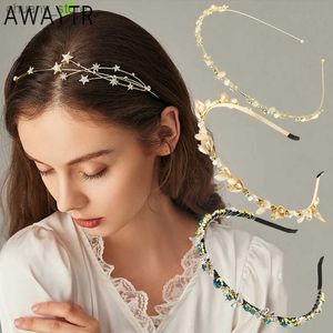 Headbands New Women Crystal Bridal Crown Hairbands Trendy Hollow Out Star Headband Rhinestone Hair Hoop Elegant Hair Accessories Jewelry Y240417