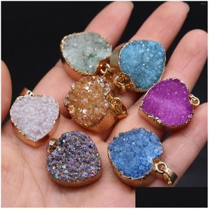 Pendant Necklaces Natural Druzys Stone Heart Shape Agates Charms For Making Diy Jewerly Necklace Gift 22X25Mm Drop Delivery Jewelry P Dhrji