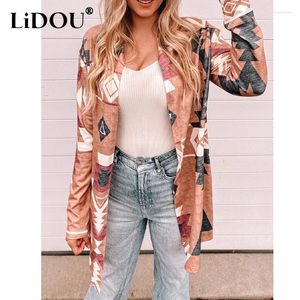 Magliette da donna 2024 Spring Autumn Fashion Printing a manica lunga Cardigan Donne Casuals Personality Comfort All-Match Coat