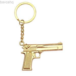 Keychains Lanyards Creative Pistol Keychain Gold Color Desert Eagle Pistol Metal Pendant Keyring Car Backpack Key Holder Jewelry Accessories Gifts d240417