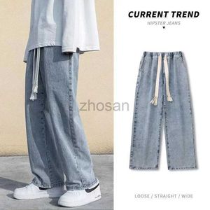 Men's Jeans Mens Spring 2024 New in Black and Grey Vintage Style Fashion Solid Colors with Loose Fit Straight Legs Men Clothing d240417