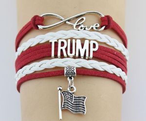 Trump 2020 Aşk Çift Bileklik Amerikan bayrağı cazibesi PU PAR DERİ DRAP Sarma Bileklik Parti Takı Hediyesi KJJ576485521