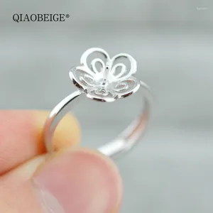 Anelli di cluster QiaooBeige Accessorio perla per gioielli a forma di fiori vuoti a forma di fiore d'argento