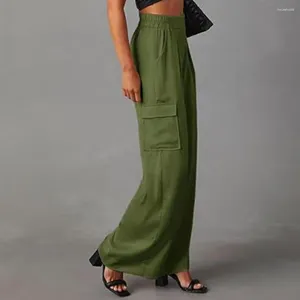 Calça feminina Mulheres macacão estilo cargo casual rise elástico elástico calça de cor sólida de bolso para um folgado confortável