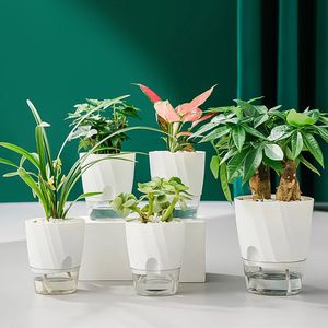 怠zyな水耕栽培植木鉢自動ウォーターアブソービングフラワーポット透明な二重層プラスチック自己散水プランターオフィス240409