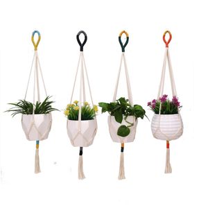 Växthängare Macrame vägg hängande växt korg bomull rep blomma potten hållare inomhus utomhus balkong dekoration vägg art9693139