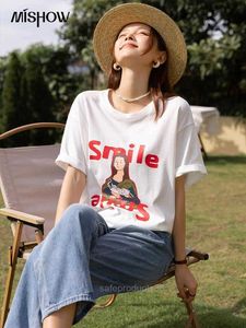 T-Shirt Mishow Sommer 100% Baumwolle Harajuku Frau T-Shirts 2024 Neues Korean Casual Lose Oneck Cartoon gedruckt kurzschlärm