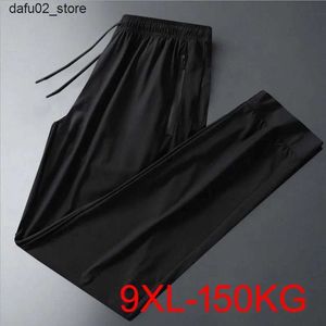 Men's Pants Large size 8xl 7xl 9xl summer mens ice silk fabric sports sweater ultra-thin elastic loose mens military quick drying pants Q240417