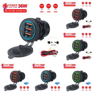 NOVO 36W 3 PORTS CARGER QC 3.0 Cigarro de carregamento rápido com soquete de interruptor de toque para carro de motocicleta Marine marinho RV