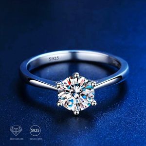 S925 STERLING SILVER CLASSIC 6 PRONG INLAID RING LADIES ANNIVERSARARY Prosposal Engagement Gift240417