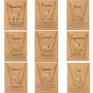 Pendanthalsband 3st Set Cardboard Star Zodiac Sign 12 Constellation Charm Gold Color Halsband Aries Cancer Leo Scorpio Jewelryp264V