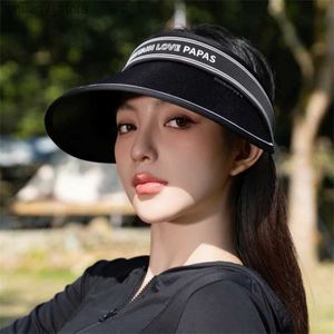 Visors Summer Sunscreen Hat For Women The New Rra Summer Foldable Sunshade Empty-Top Hat That Can Cover The Whole Face Outdoor UV-Proof Y240417